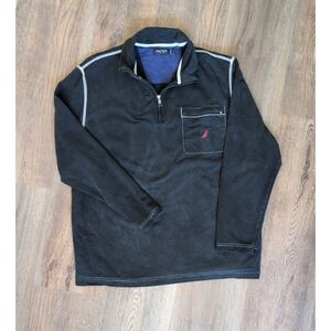 Nautica Front 3/4 Zip Sweatshirt Blue X Large Preppy Nautical Logo Stand Collar